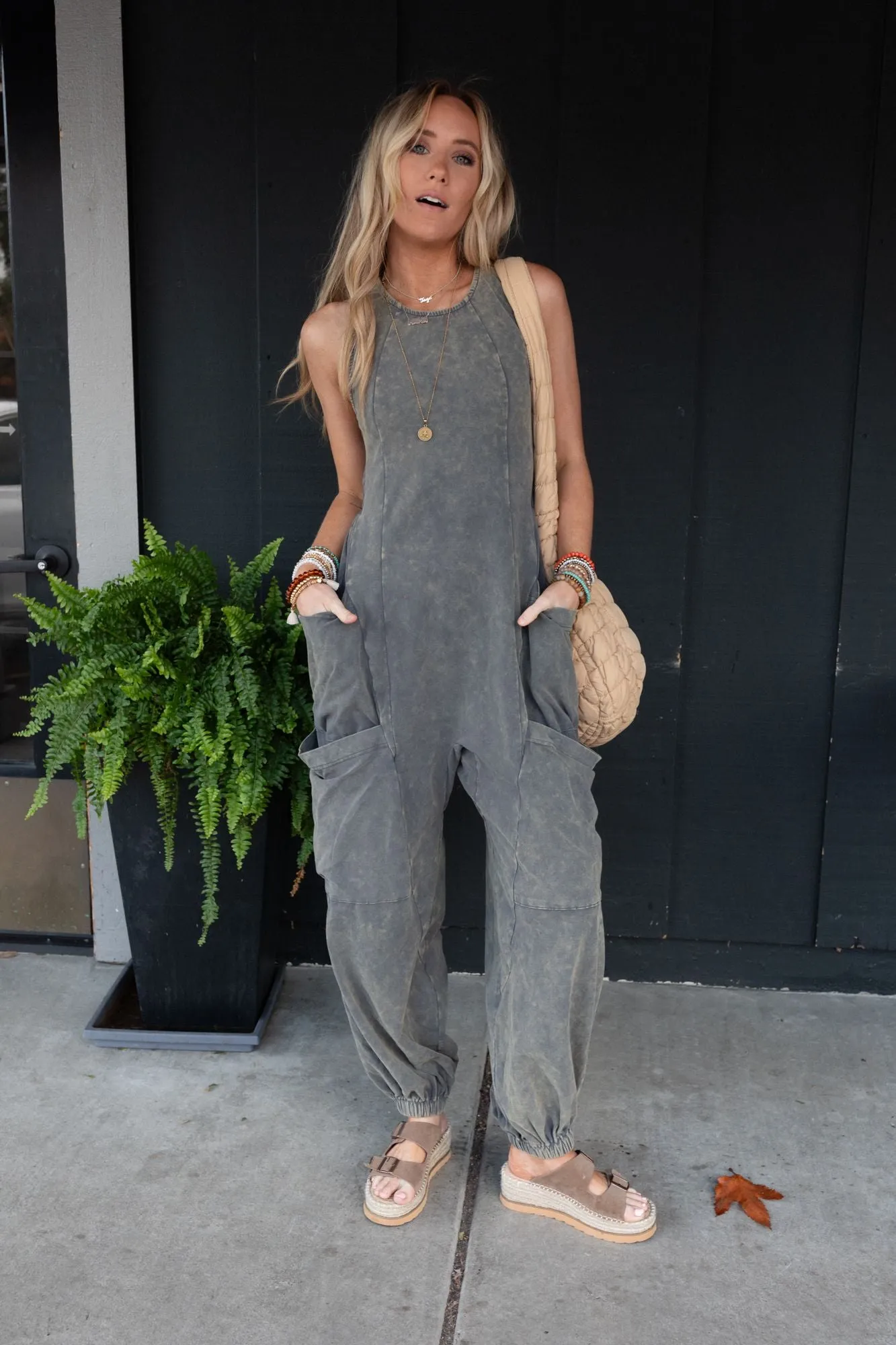 Turning Point Washed Cargo Jumpsuit - Ash