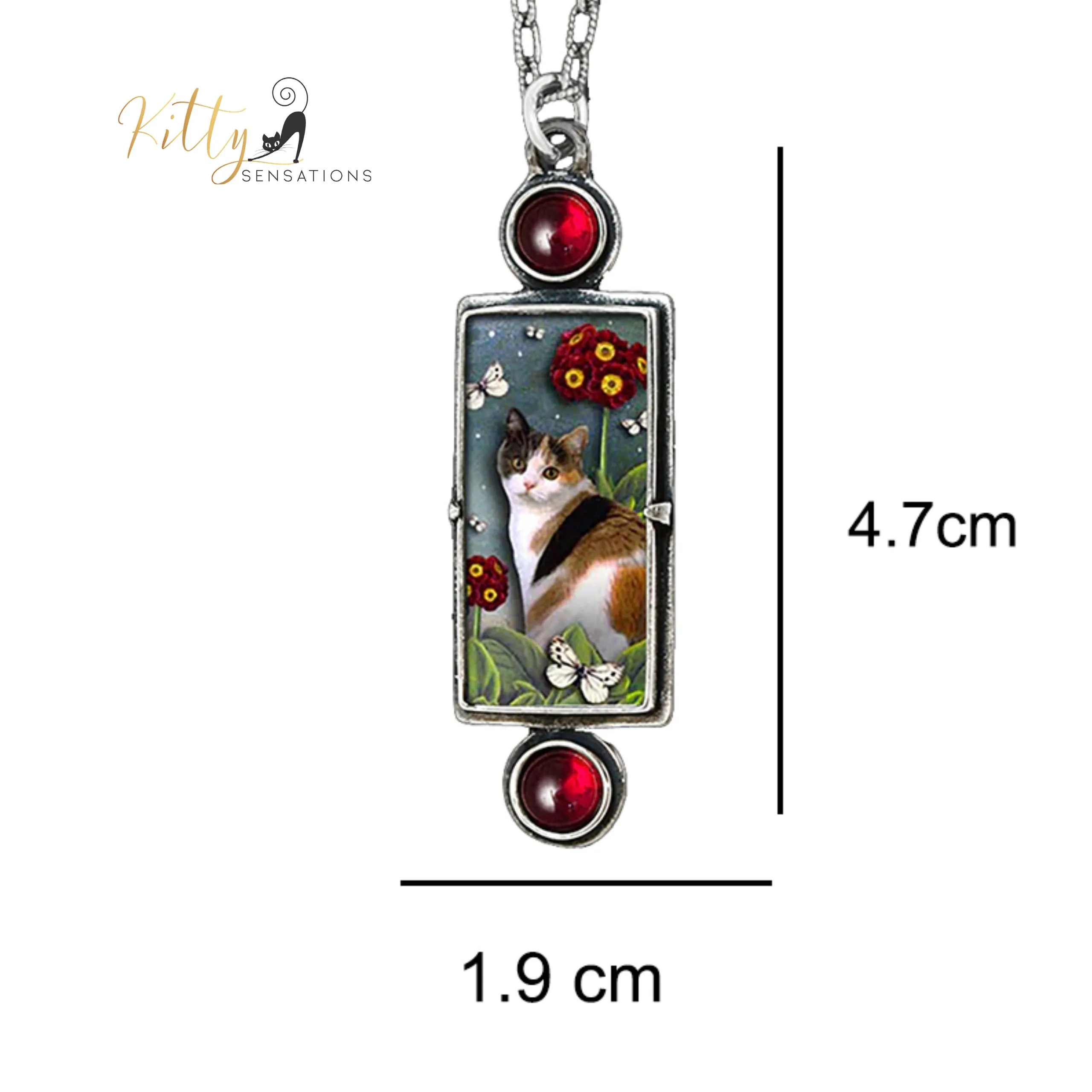 Two Garnets and A Kitty Necklace - Adjustable Length