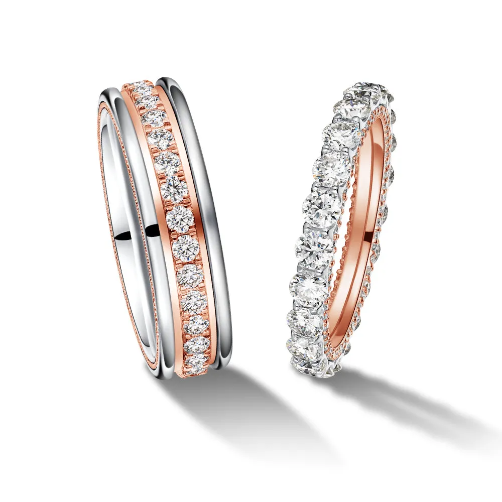 Two-Tone Round Moissanite Eternity Couple's Ring Set