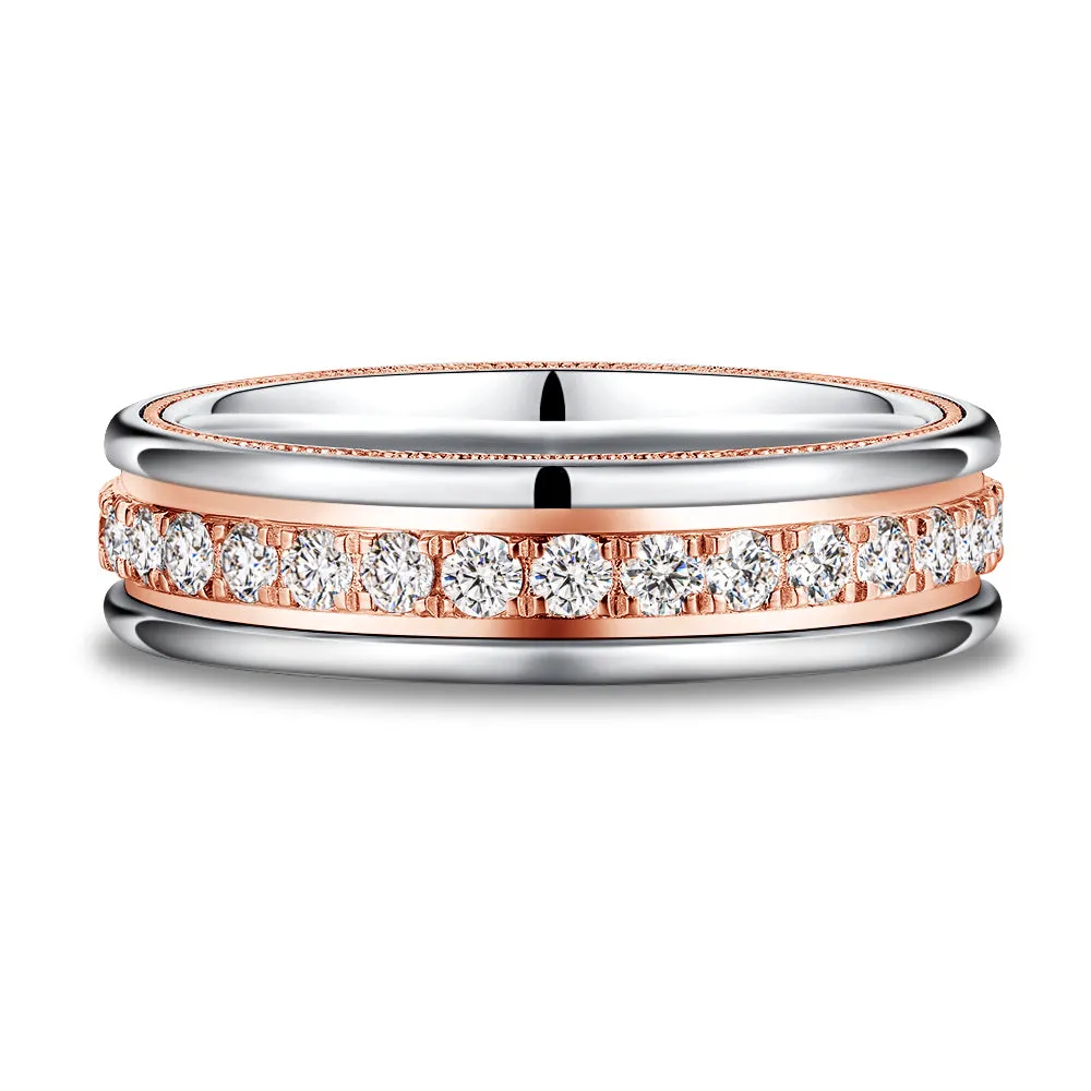 Two-Tone Round Moissanite Eternity Couple's Ring Set