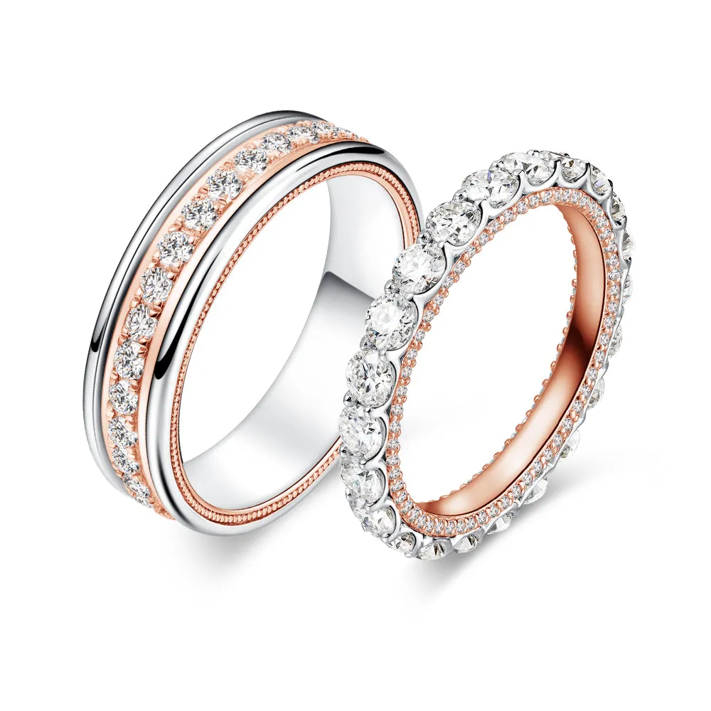 Two-Tone Round Moissanite Eternity Couple's Ring Set