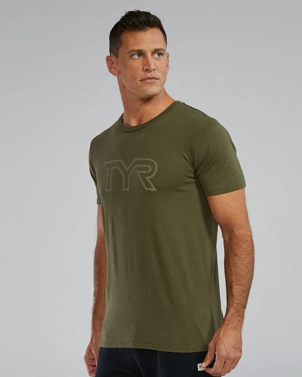 TYR Ultrasoft Lightweight Tri Blend Tech Tee - Big Logo Olive Night