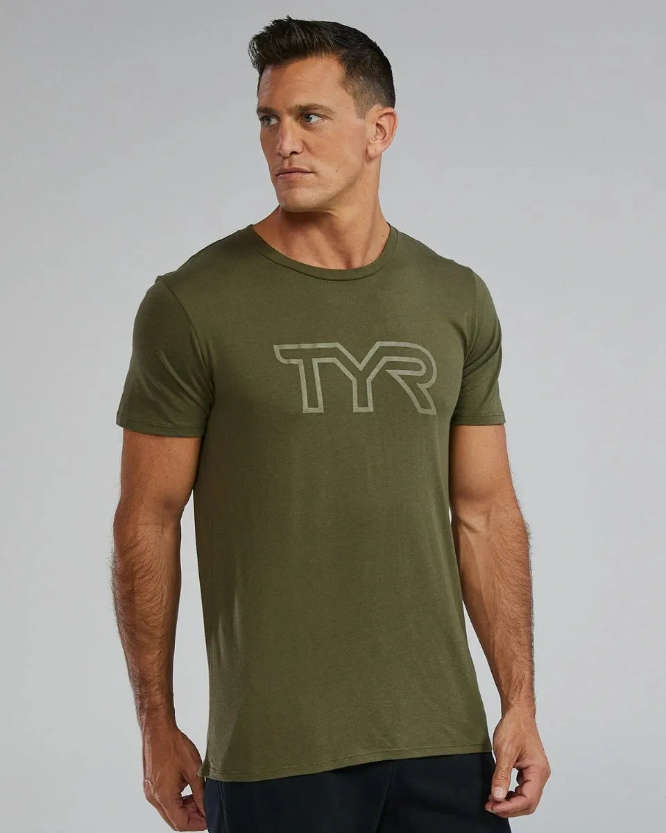 TYR Ultrasoft Lightweight Tri Blend Tech Tee - Big Logo Olive Night