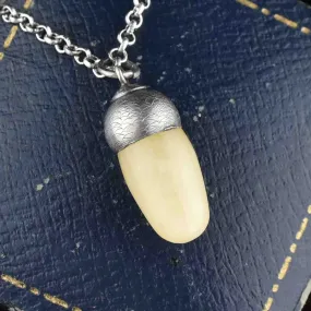 Vintage Carved Silver Quartz Acorn Pendant Necklace