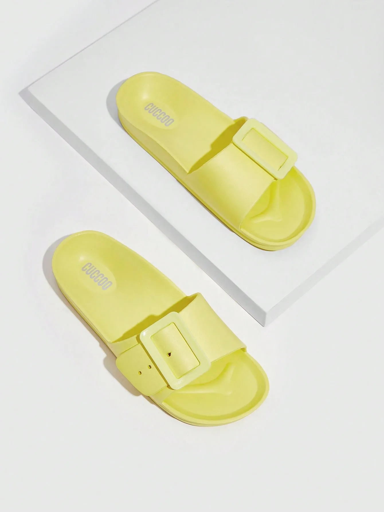 Woman Shoes Buckle Decor Single Band Fashionable Yellow Flat Slides For Spring And Summer