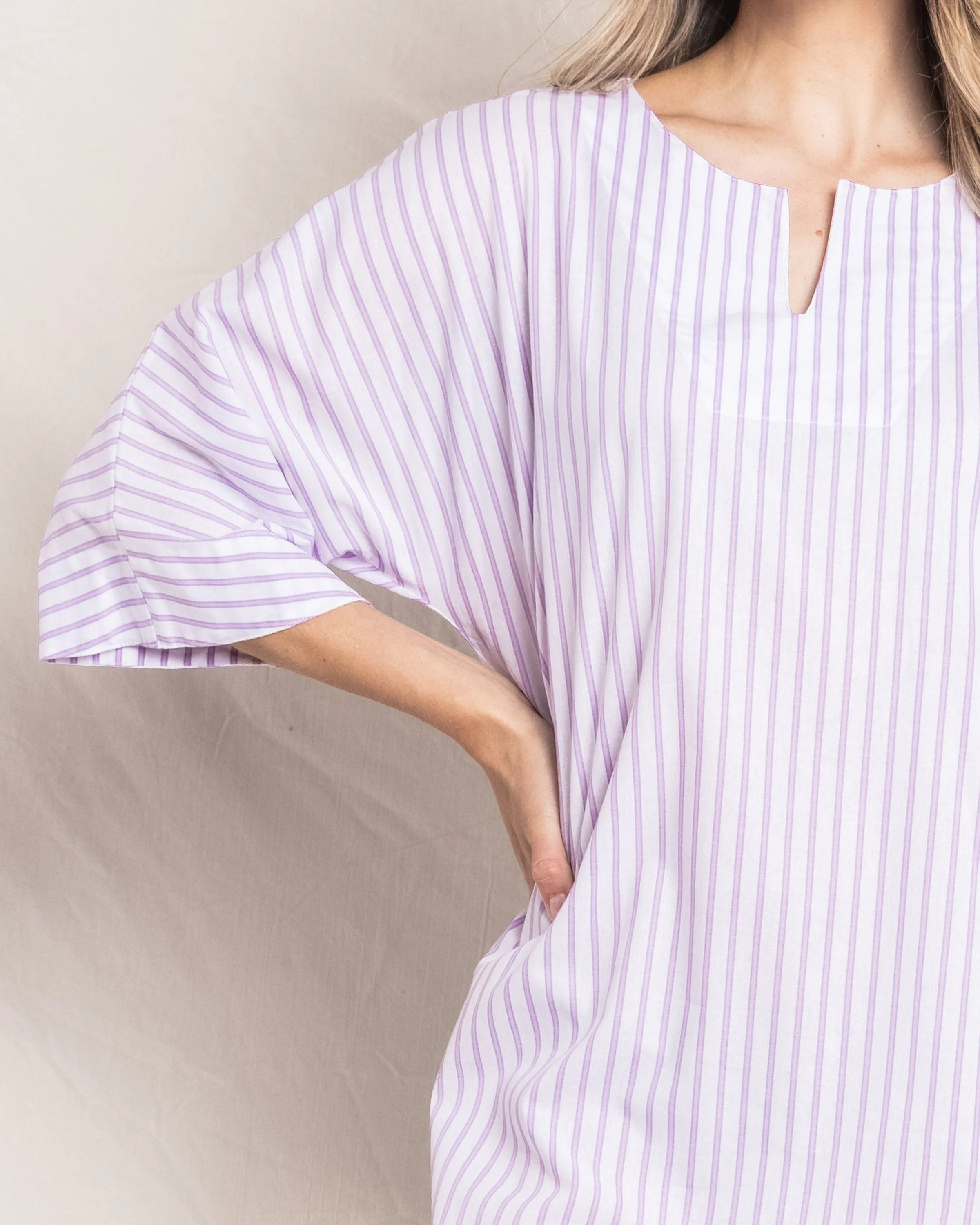 Women's Lavender French Ticking Caftan