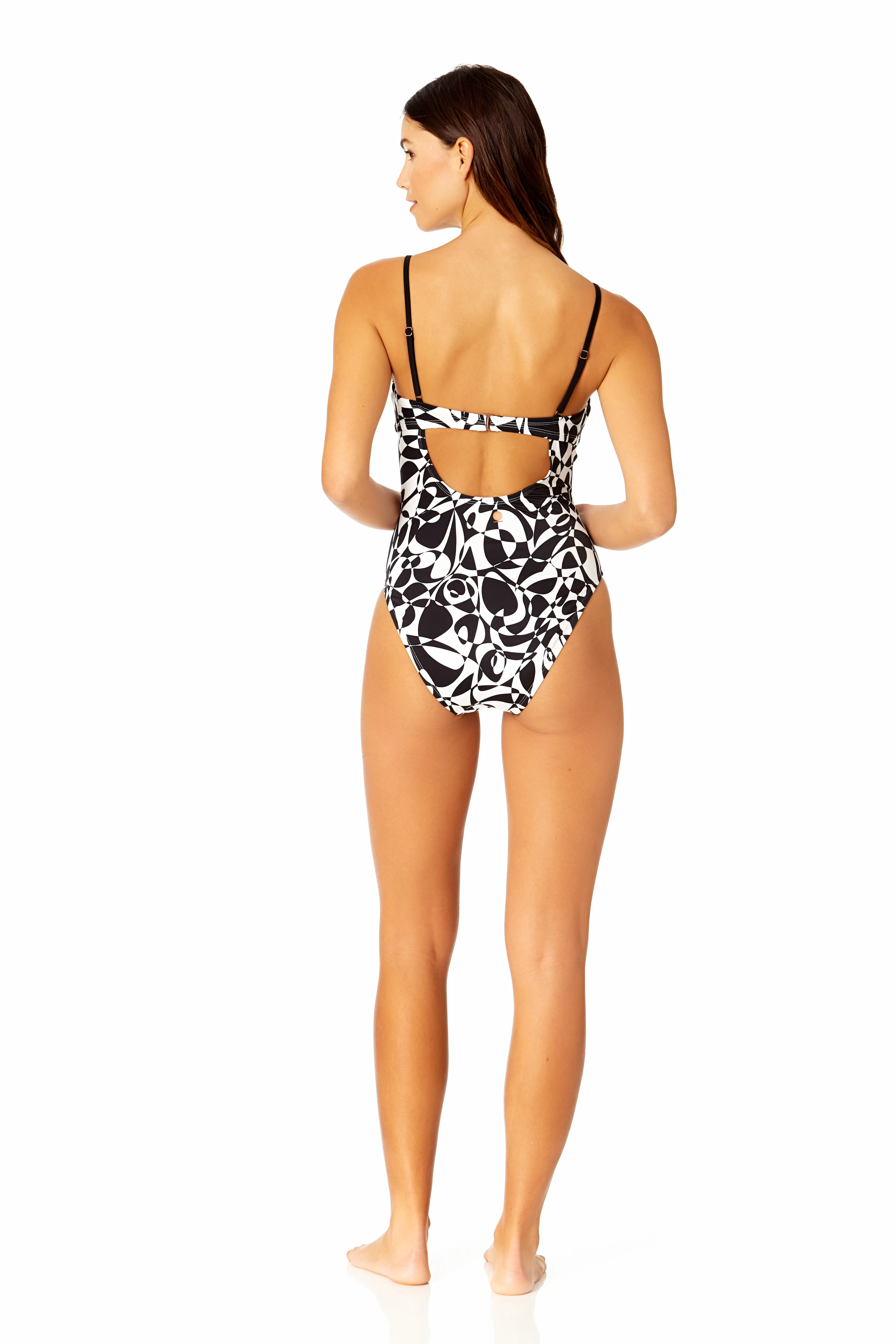 Women's Optical Illusion Piped Keyhole One Piece Swimsuit