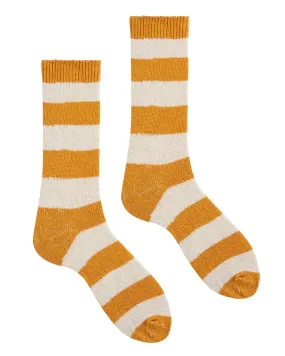 Women's Rugby Stripe Wool Cashmere Crew Socks (Squash)