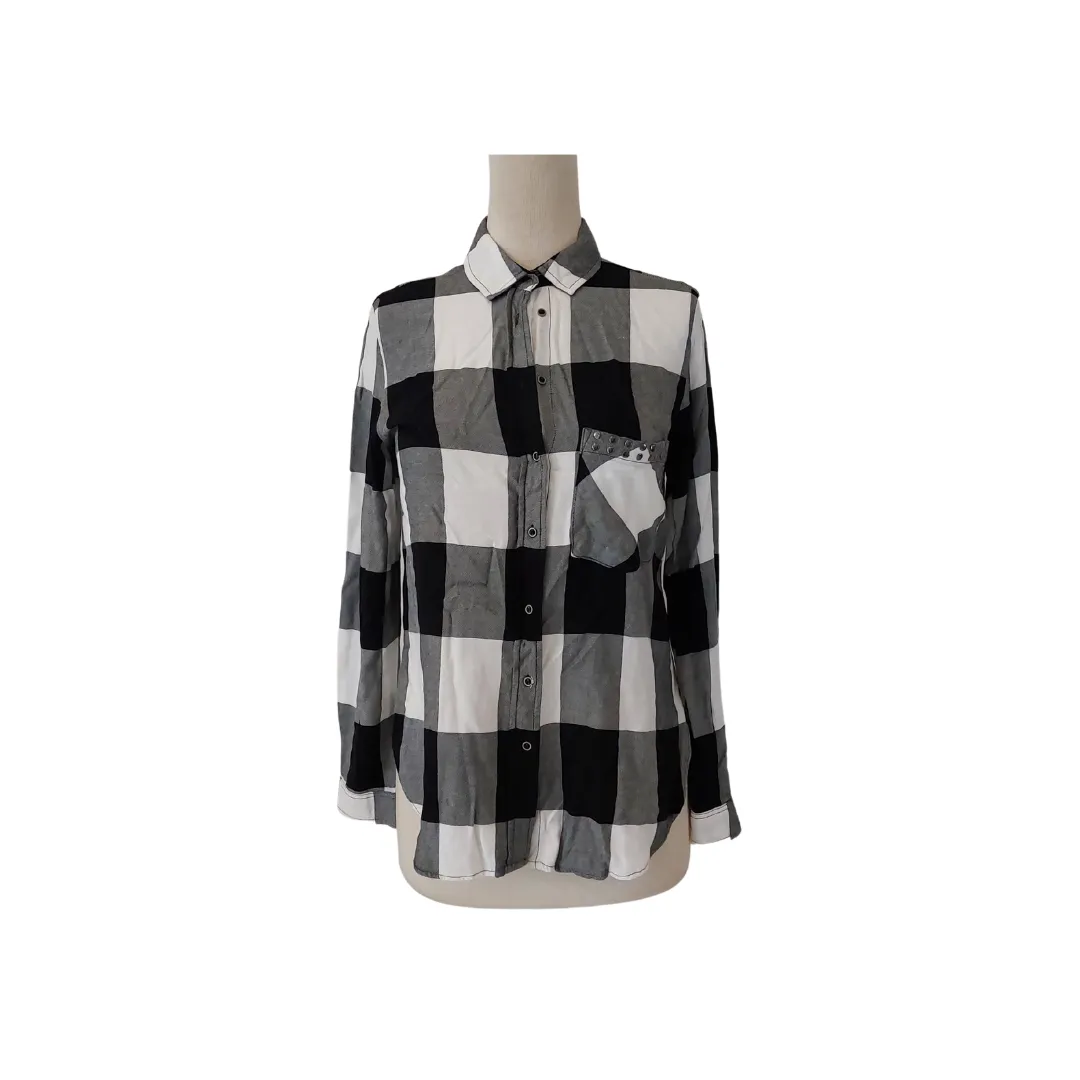 ZARA Black & White Checked Collared Shirt | Pre Loved |