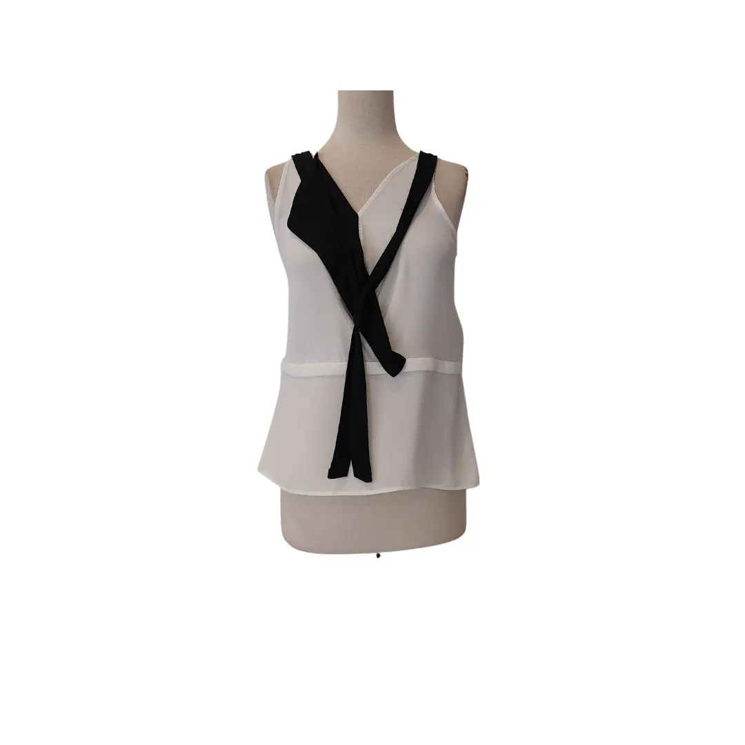 ZARA White and Black Sleeveless Necktie Top | Pre Loved |