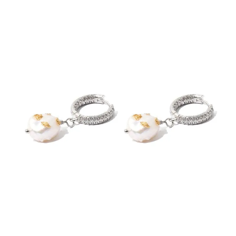 Zircon Baroque Pearl Drop Gold Foil Earrings