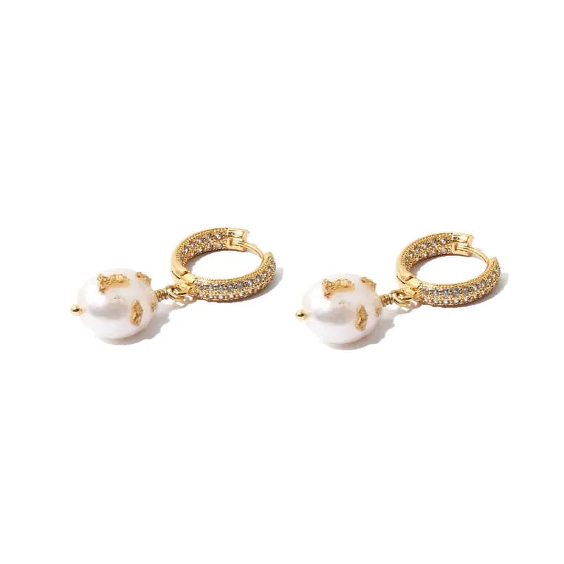 Zircon Baroque Pearl Drop Gold Foil Earrings