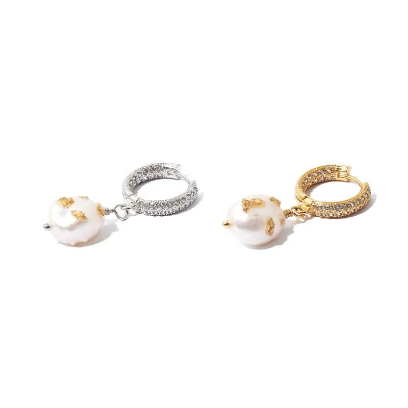 Zircon Baroque Pearl Drop Gold Foil Earrings