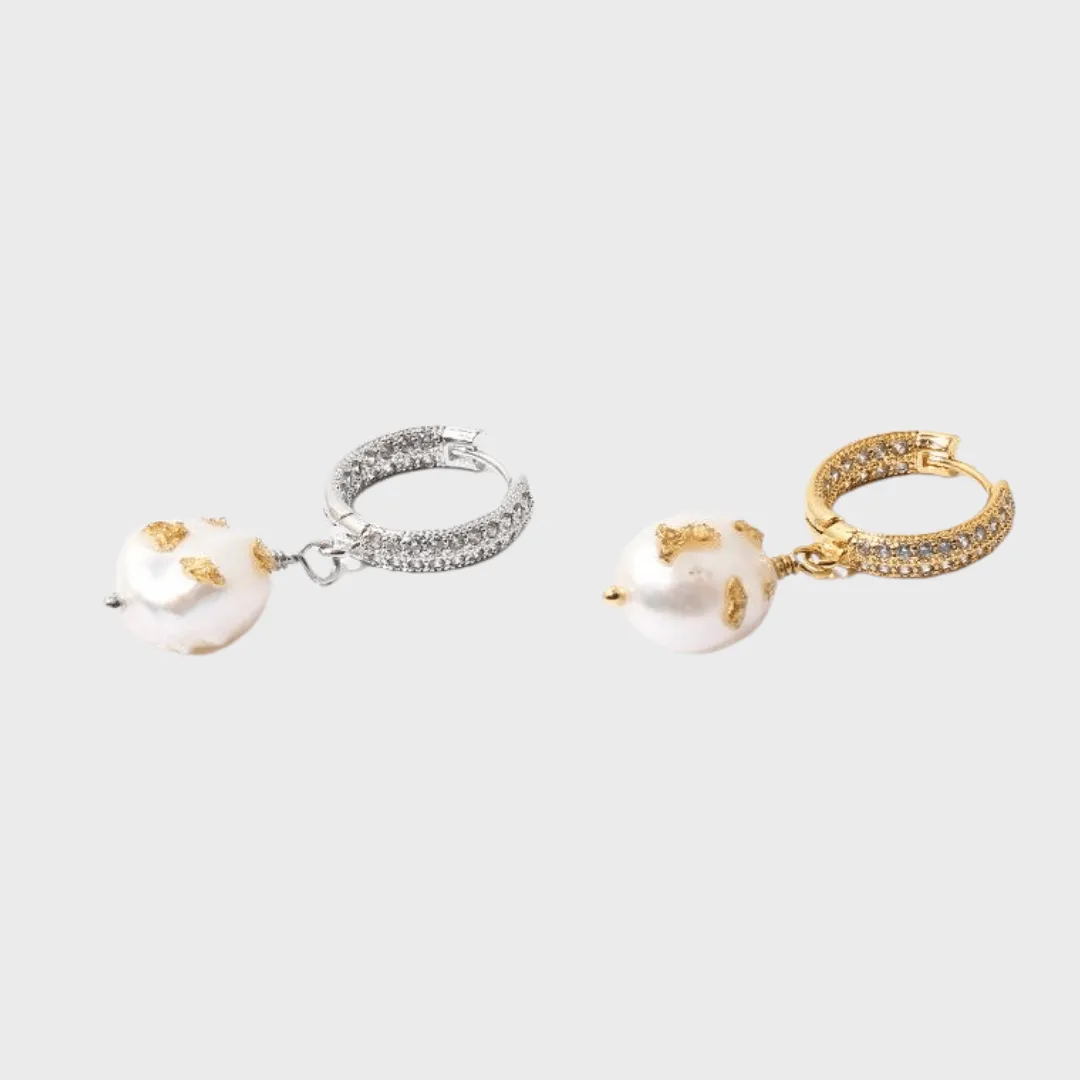 Zircon Baroque Pearl Drop Gold Foil Earrings